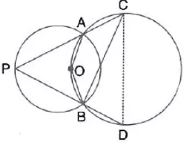 In the given figure, the centre of the small circle lies on the circumference of the bigger circle. If ∠APB = 75° and ∠BCD = 40″; find: (i) ∠AOB, (ii) ∠ACB, (iii) ∠ABD, (iv) ∠ADB.