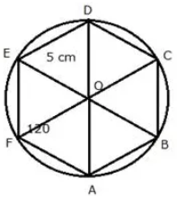 Draw a circle circumscribing a regular hexagon of side 5 cm. 