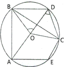 In the given figire, BD is a side of a regularhexagon, DC is a side of a regular pentagon and AD is adiameter. Calculate: (i) ∠ ADC (ii) ∠BAD, (iii) ∠ABC (iv) ∠ AEC.