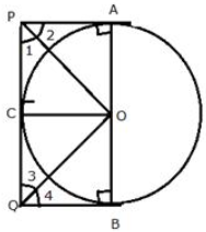 Two parallel tangents of a circle meet a third tangent at point P and Q. Prove that PQ subtends a right angle at the centre. 