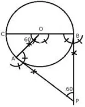 Draw a circle of radius 4.5 cm. Draw two tangents to this circle so that the angle between the tangents is 60º. 