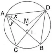 the given figure, M is the centre of the circle. Chords AB and CD are perpendicular to each other. If ∠ MAD =x and ∠BAC = y. (i) express ∠AMD in terms of x. (ii) express ∠ABD in terms of y. (iii) prove that : x = y