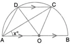In the given figure, AOB is a diameter and DC is parallel to AB. If ∠ CAB = x°; find (in terms of x) the values of: (i) ∠COB (ii) ∠DOC (iii) ∠DAC (iv) ∠ADC.