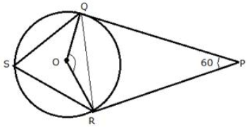 Que-18: In the following figure, PQ and PR are tangents to the circle, with centre O. If , calculate: i) ∠QOR ii) ∠OQR iii) ∠QSR