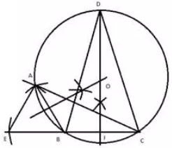 Construct a triangle ABC in which base BC = 5.5 cm, AB = 6 cm and m∠ABC =120˚. i. Construct a circle circumscribing the triangle ABC. ii. Draw a cyclic quadrilateral ABCD so that D is equidistant from B and C.