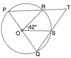 In the given figure, PQ is the diameter of the circle whose centre is O. Given ∠ROS = 42°; calculate ∠RTS. 