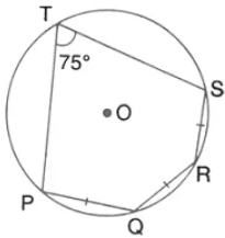 The given figure show a circle with centre O. also, PQ = QR = RS and ∠PTS = 75°. Calculate: (i) ∠POS, (ii) ∠ QOR, (iii) ∠PQR