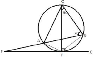PT is a tangent to the circle at T. If ; calculate: i) ∠CBT ii) ∠BAT iii) ∠APT 