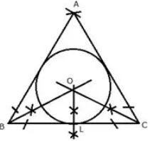 Using ruler and compasses only, draw an equilateral triangle of side 5 cm. Draw its inscribed circle. Measure the radius of the circle. 