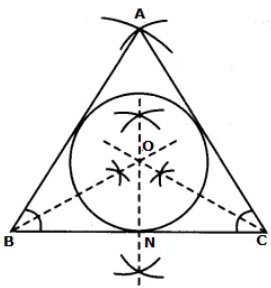 Construct a ∆ABC with BC = 6.5 cm, AB = 5.5 cm, AC = 5 cm. Construct the incircle of the triangle. Measure and record the radius of the incircle. 
