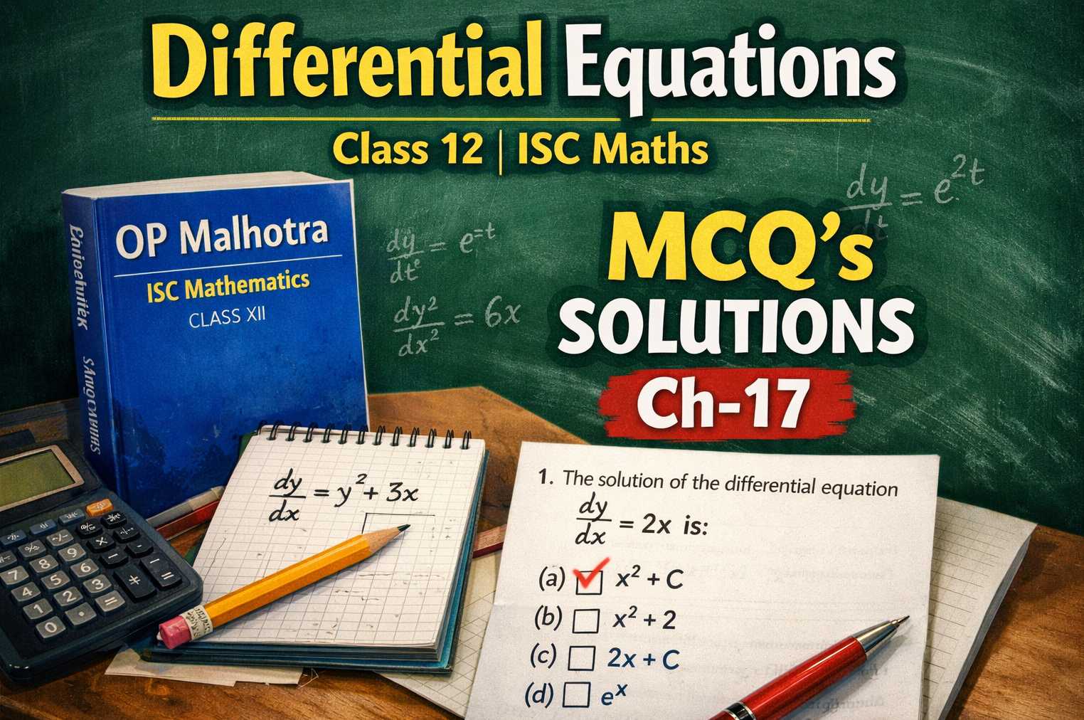 MCQ's on Differential Equations Class 12 OP Malhotra ISC Maths Solutions Ch-17