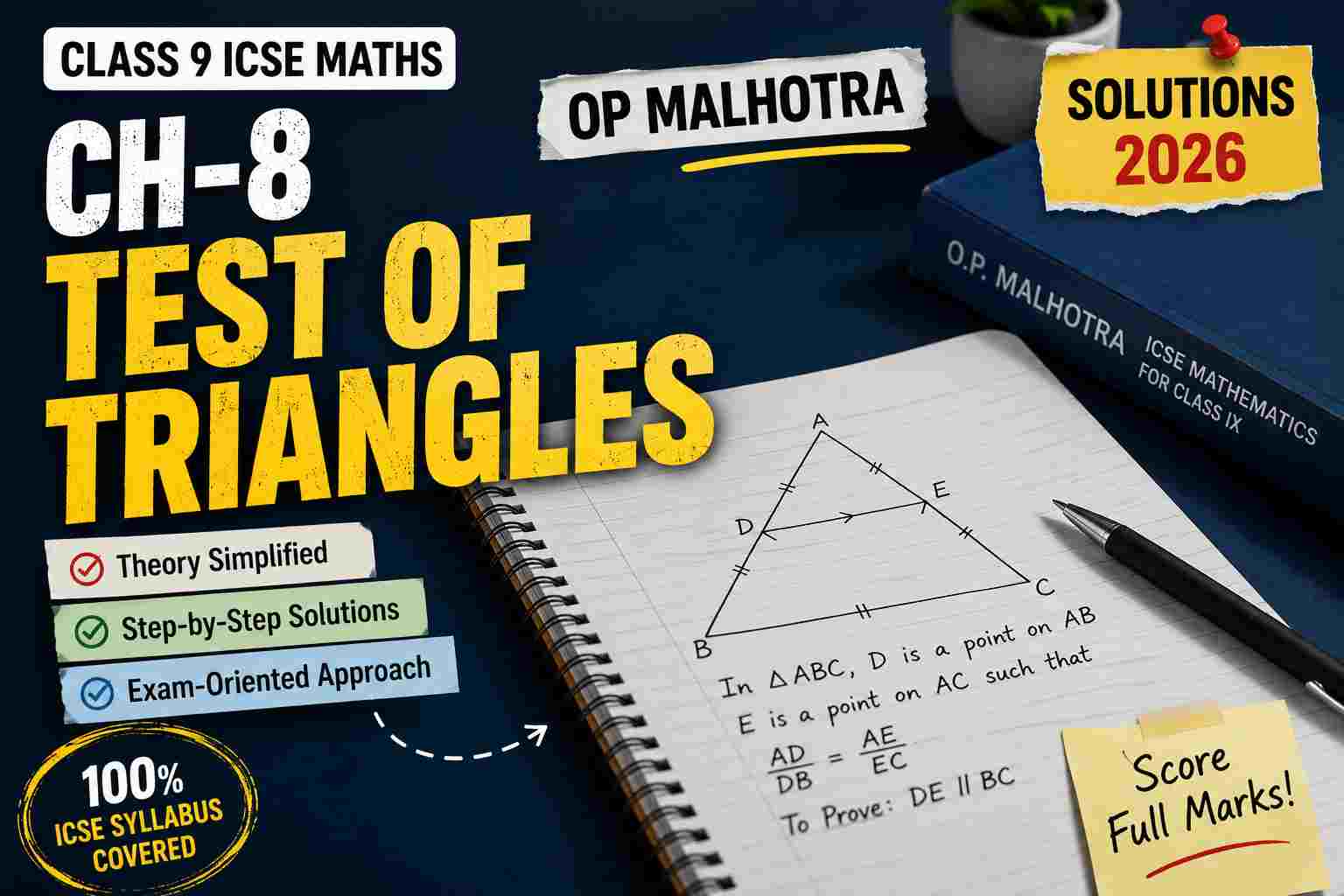 Ch-Test of Triangles Class 9 OP Malhotra ICSE Maths Ch-8 Solutions 2026