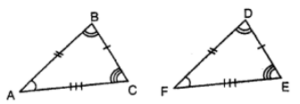 Que-1: (i) Which of the following is not a criterion for congruency of triangles?
(a) SAS
(b) ASA
(c) SSA
(d) SSS
(ii) Which congruence statement correctly indicates that the two given triangles are congruent?
(a) ∆ABC ≅ ∆EFD
(b) ∆ABC ≅ ∆DEF
(c) ∆ABC ≅ ∆FDE
(d) ∆ABC ≅ ∆FED