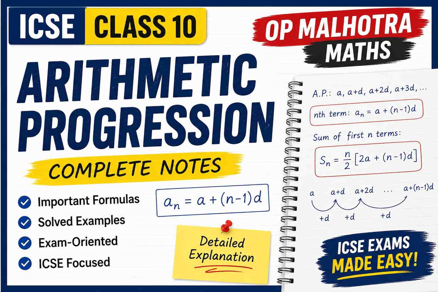 ICSE Class 10 Notes on Arithmetic Progression OP Malhotra Maths 2026-27