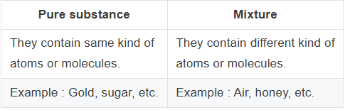Que-4: Give one difference between pure substances and mixtures.