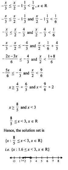 Solve the following inequation, write the solution set and represent it on the number line: −x/3 ≤ x/2−1(1/3) < 1/6,x∈R.