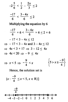 Find the values of x, which satisfy the inequation −2(5/6) < 1/2−2x/3 ≤2, x ∈ W. Graph the solution set on the number line.