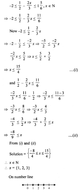 Find the value of x, which satisfies the inequation – 2 ≤ 1/2 – 2x/3 ≤ 1(5/6), x ∈ N. Graph the solution on the number line.