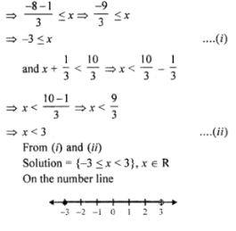 Solve the following inequation and graph the solution on the number line : -2(2/3) ≤ x + 2/3 < 3(1/3); x ∈ R.