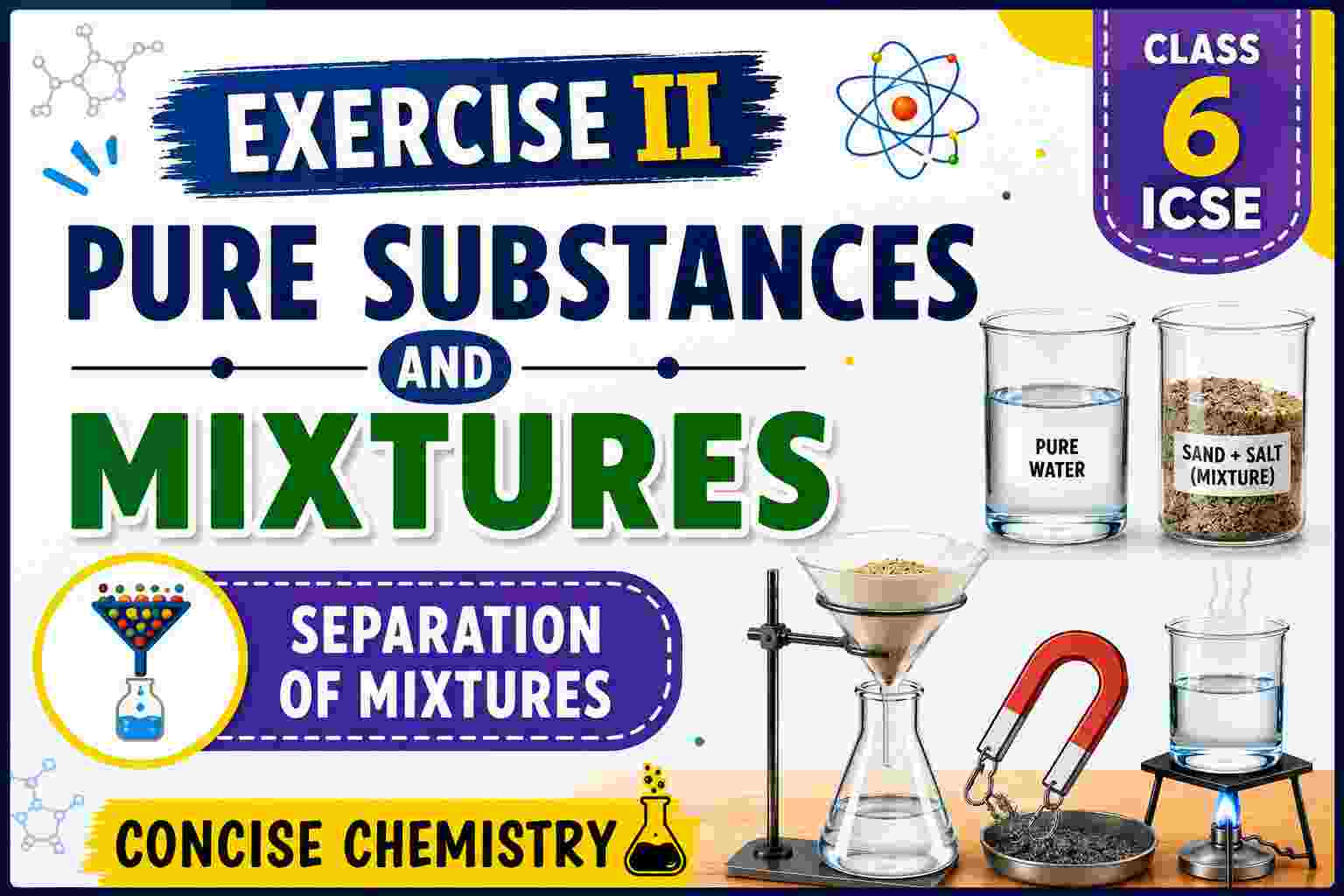 Exercise II on Pure Substances and Mixtures; Separation of Mixtures Class 6 Concise Chemistry ICSE Solutions