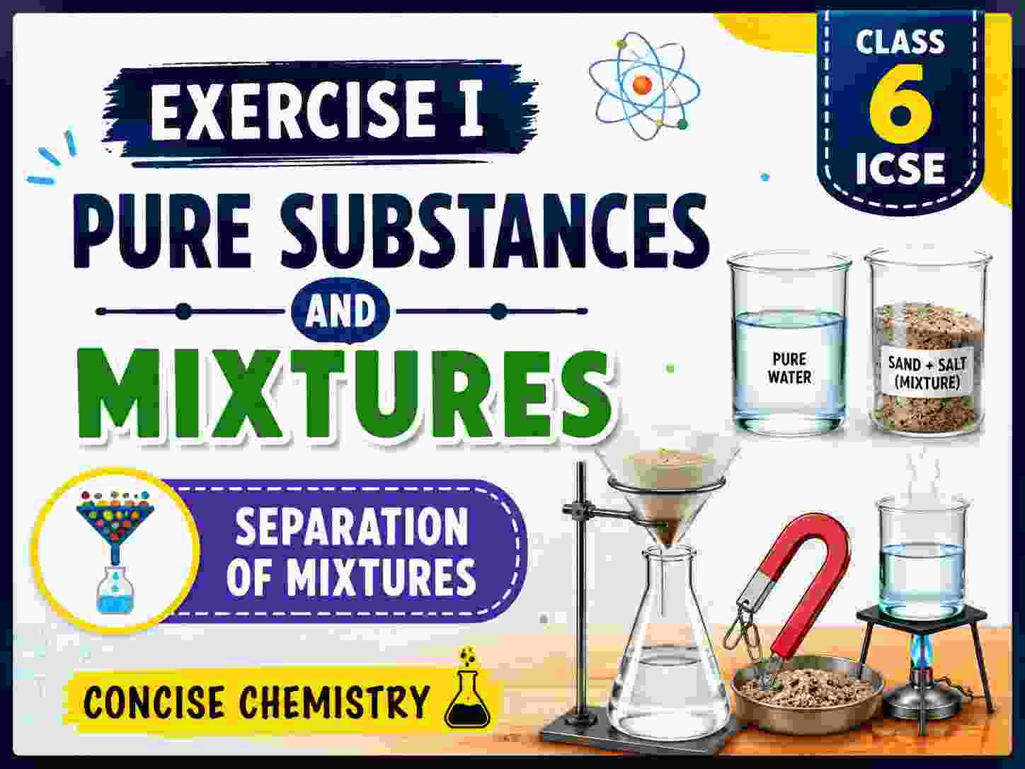 Exercise I on Pure Substances and Mixtures; Separation of Mixtures Class 6 Concise Chemistry ICSE Solutions